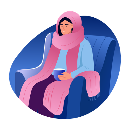 Woman wrapped in warmly clothes  Illustration