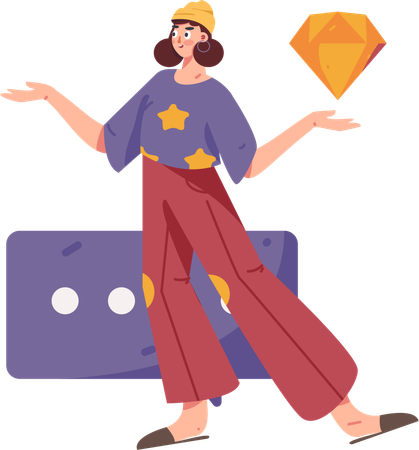 Woman writes comment on web application  Illustration