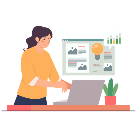 Woman Writing Content Strategy on Laptop  Illustration