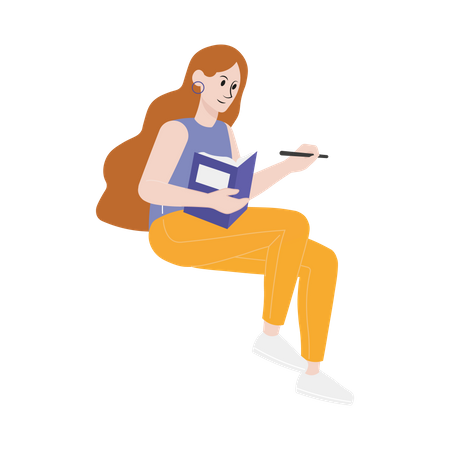 Woman writing in book Illustration