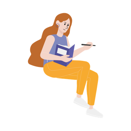 Woman writing in book  Illustration