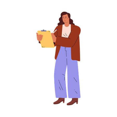 Woman writing in tablet folder  Illustration