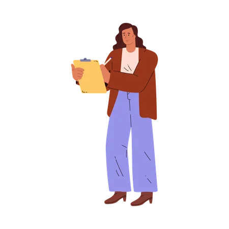 Woman writing in tablet folder  Illustration