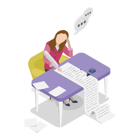 Woman writing poet as hobby  Illustration