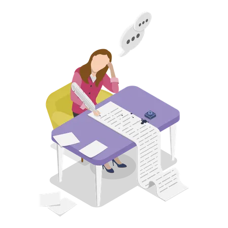 Woman writing poet as hobby  Illustration