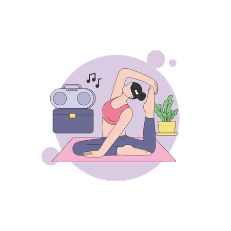 Woman Yoga and Play Music  イラスト
