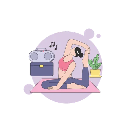 Woman Yoga and Play Music  イラスト