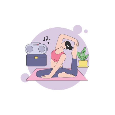 Woman Yoga and Play Music  Illustration