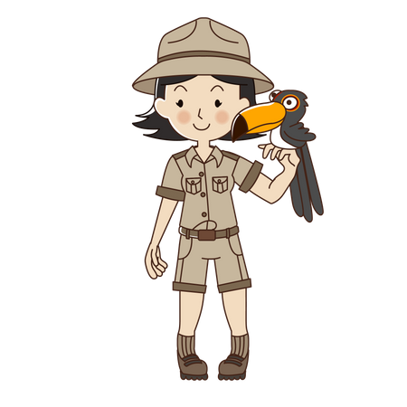 Woman Zookeeper with Toucan Illustration