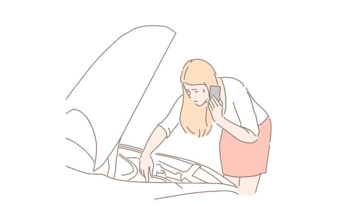 Woman's car breaks down  Illustration