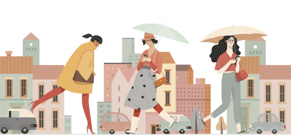 Woman's going out rainy weather Illustration