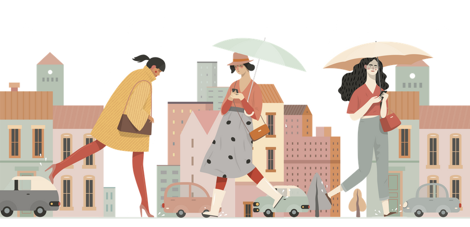 Woman's going out rainy weather  Illustration