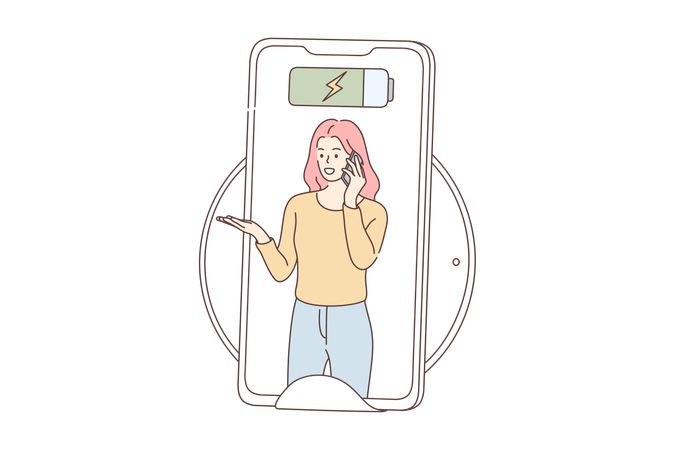 Woman's phone battery is low  Illustration