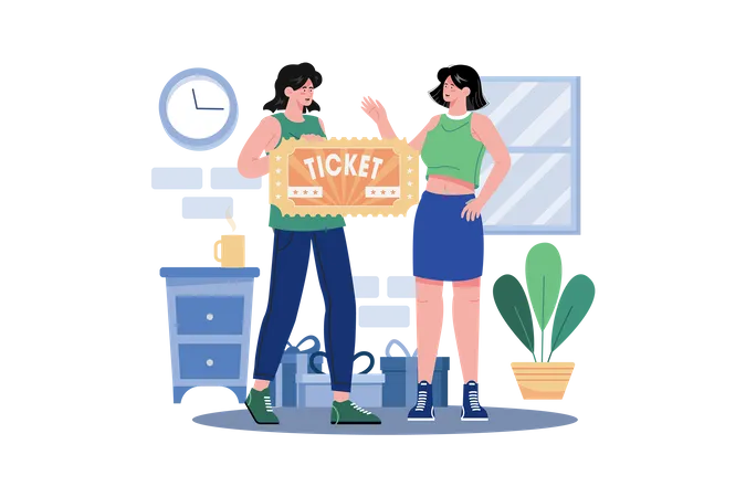 Womans Surprise Tickets For Partners Treat Illustration