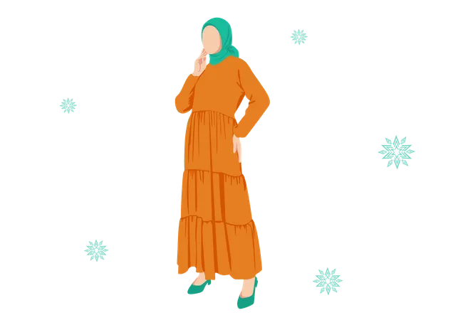 Women abaya fashion green and orange combination  Illustration