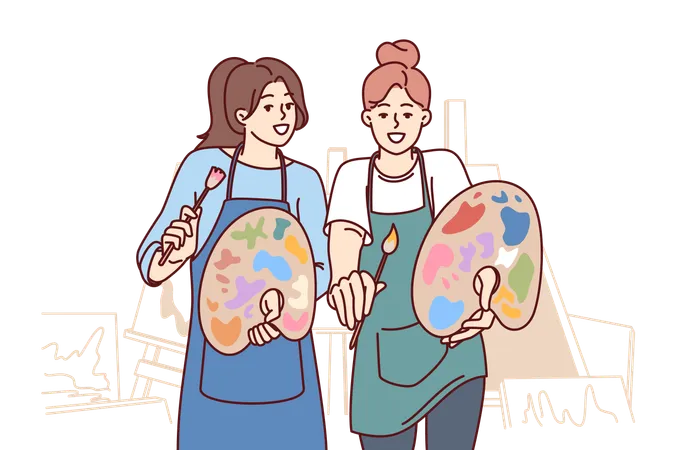 Women are doing paint work  Illustration