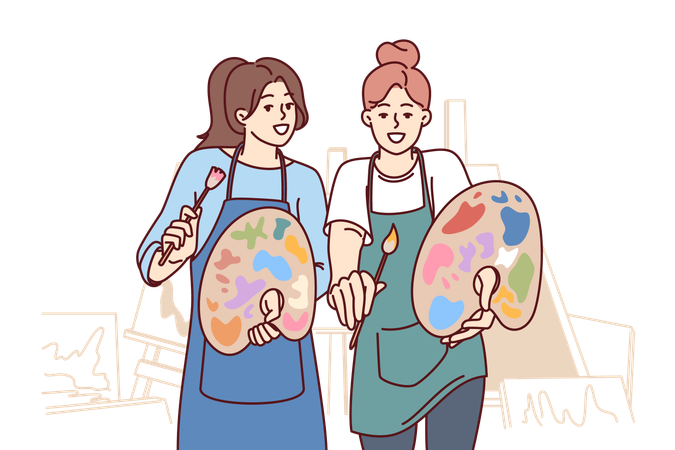 Women are doing paint work  イラスト