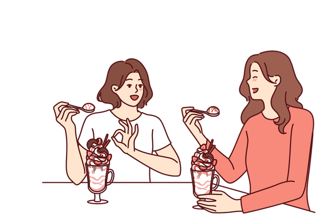 Women are enjoying their ice cream date  Illustration