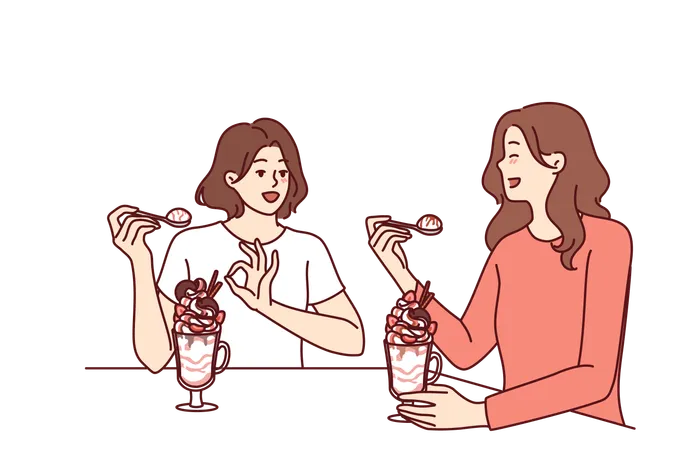 Women are enjoying their ice cream date  Illustration