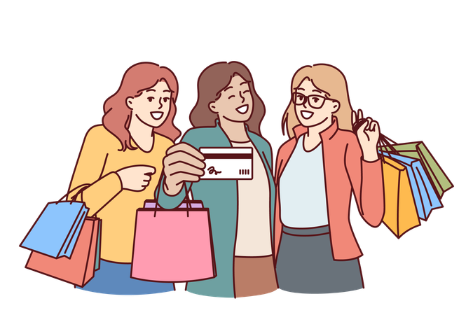 Women are happy while doing shopping  イラスト