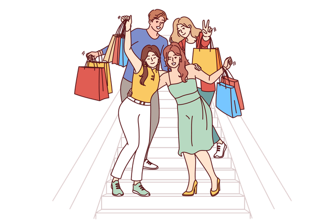 Women are happy while shopping  Illustration