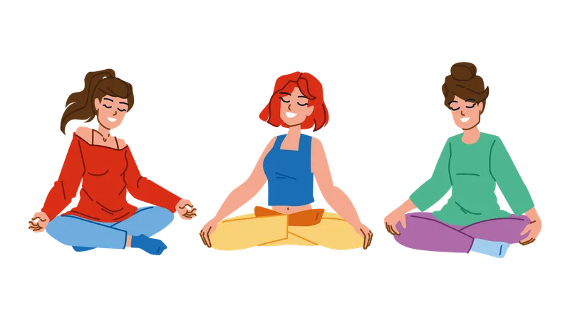Meditate Woman Vector Yoga Healthy Health Lifestyle Relaxation Girl Person Lotus Pose Female Fitness Meditate Woman Character People Flat Cartoon Illustration Illustration