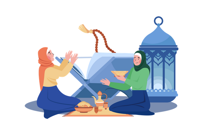 Women Are Reading Al Quran Ramadan Day  Illustration