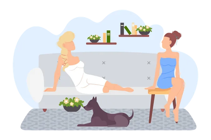 Women are relaxing at home  Illustration