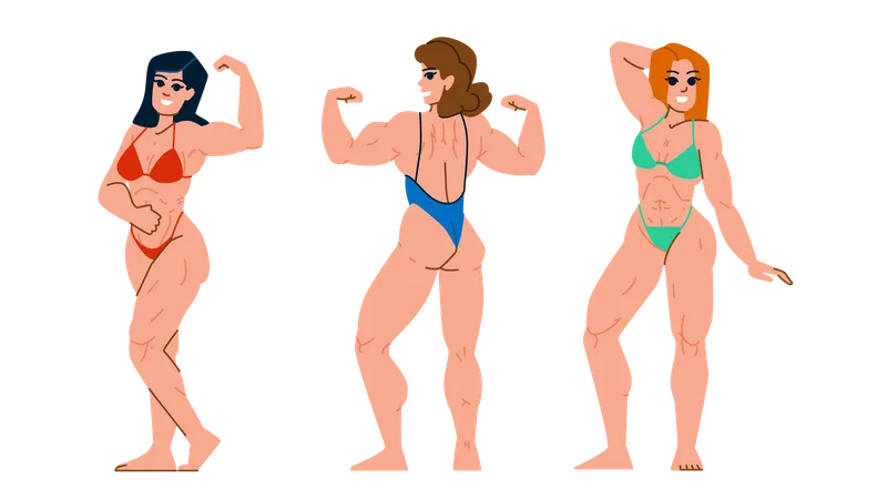 Muscle Woman Vector Female Girl Body Athletic Health Strength Fitness Young Athlete Muscle Woman Character People Flat Cartoon Illustration Illustration