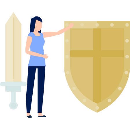 Women are talking about the shield of combat protection.  Illustration