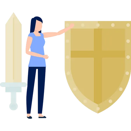 Women are talking about the shield of combat protection.  Illustration