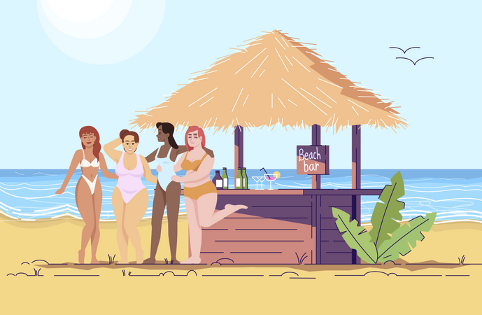 Women at beach bar  Illustration