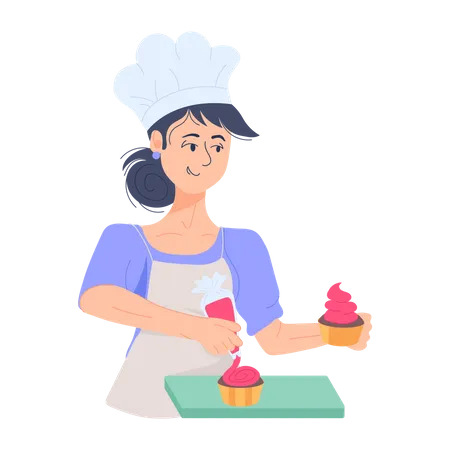 Women Baking A Cupcake Illustration