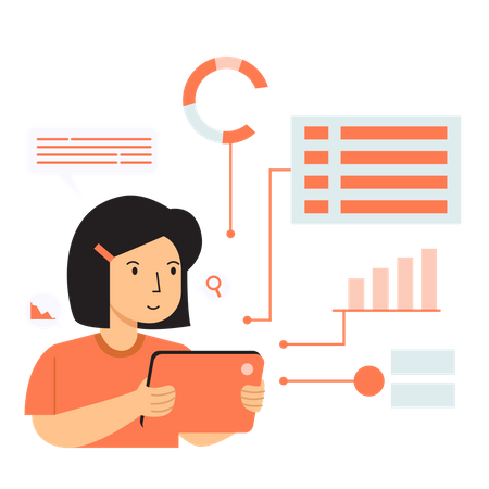 Women Bring Tab SEO Analyze  Illustration