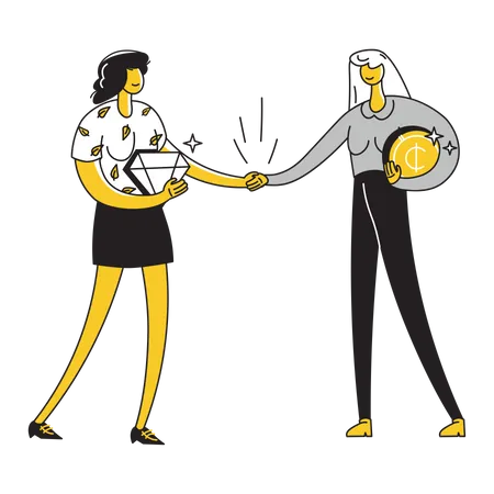 Women business partners made a deal  Illustration