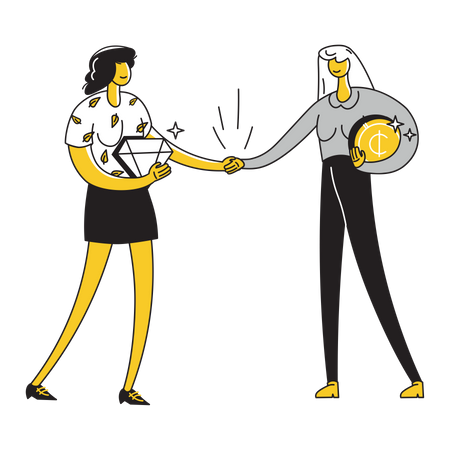 Women business partners made a deal  Illustration