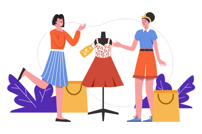 Women buy clothes in store Illustration