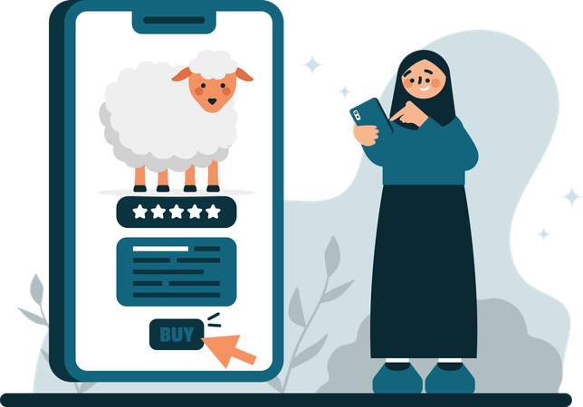Women buying goat online  Illustration