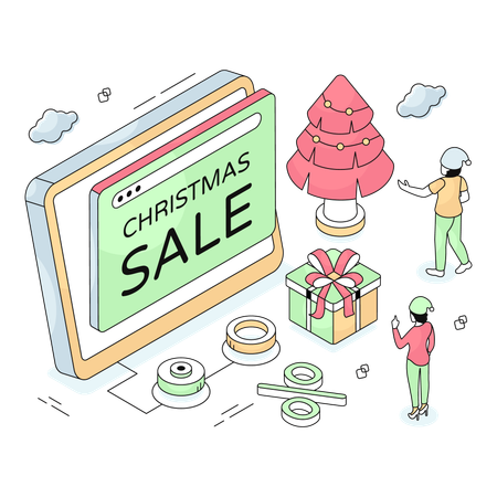 Women buys clothes in Christmas Sale  Illustration