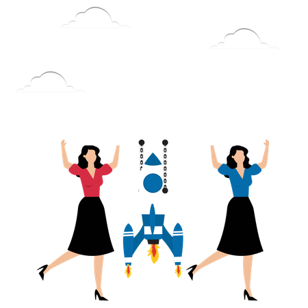 Women Carrying Rocket For Launching  Illustration