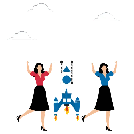 Women Carrying Rocket For Launching  Illustration