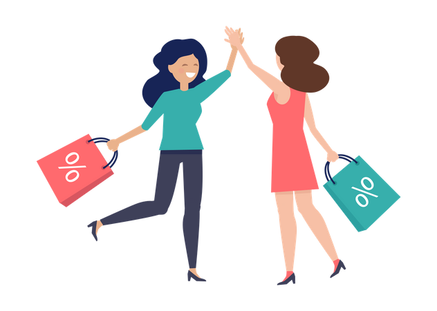 Women celebrating after shopping discount Illustration