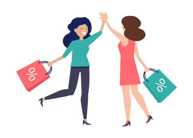 Women celebrating after shopping discount Illustration