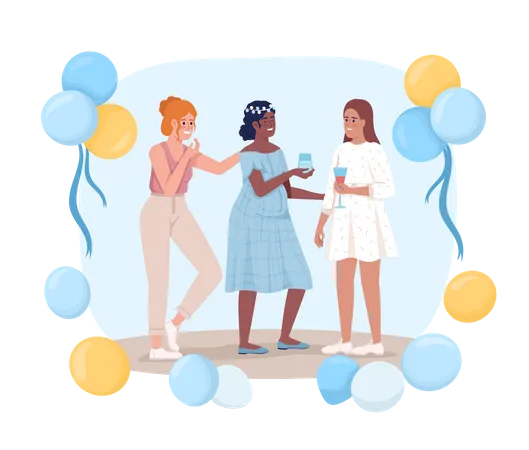 Celebrating Baby Shower 2 D Vector Isolated Illustration Soon To Be Mother With Female Friends Flat Characters On Cartoon Background Olourful Editable Scene For Mobile Website Presentation イラスト