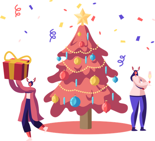 Women celebrating Christmas party  Illustration
