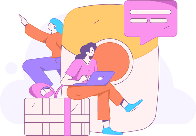 Women chats online for shopping  Illustration