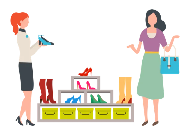Women choosing high-heeled shoes Illustration