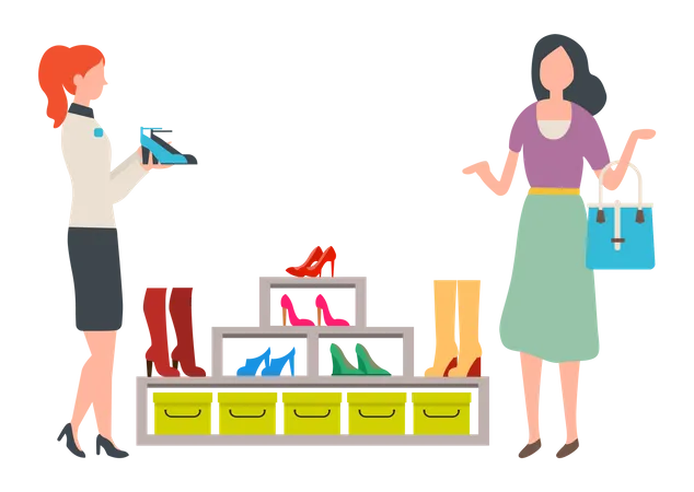 Women choosing high-heeled shoes  Illustration