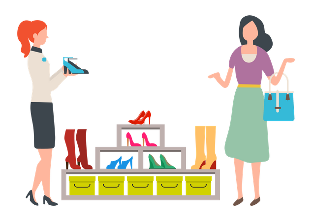 Women choosing high-heeled shoes  Illustration