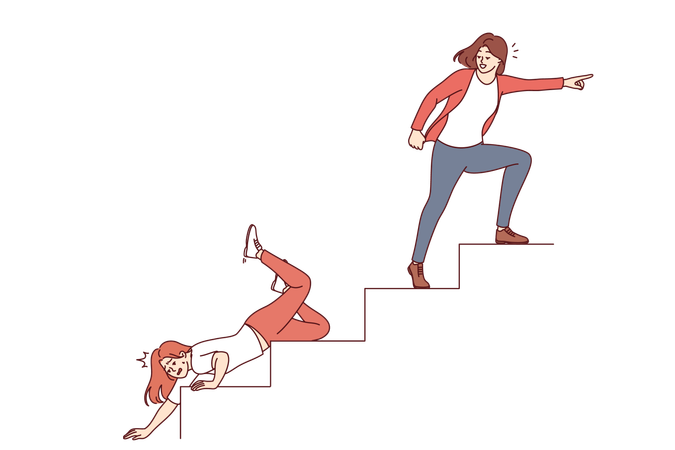 Women climbing career ladder and achieve success or fall down  Illustration